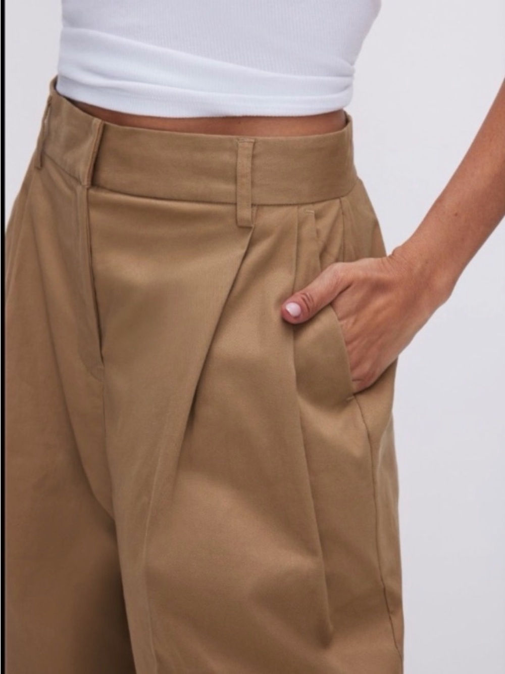 NWT New! Good American 90’s pleated khaki trousers cotton pants 6/28 - Picture 3 of 10